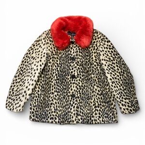 Leopard/Cheetah Print Coat with Red Furry Collar